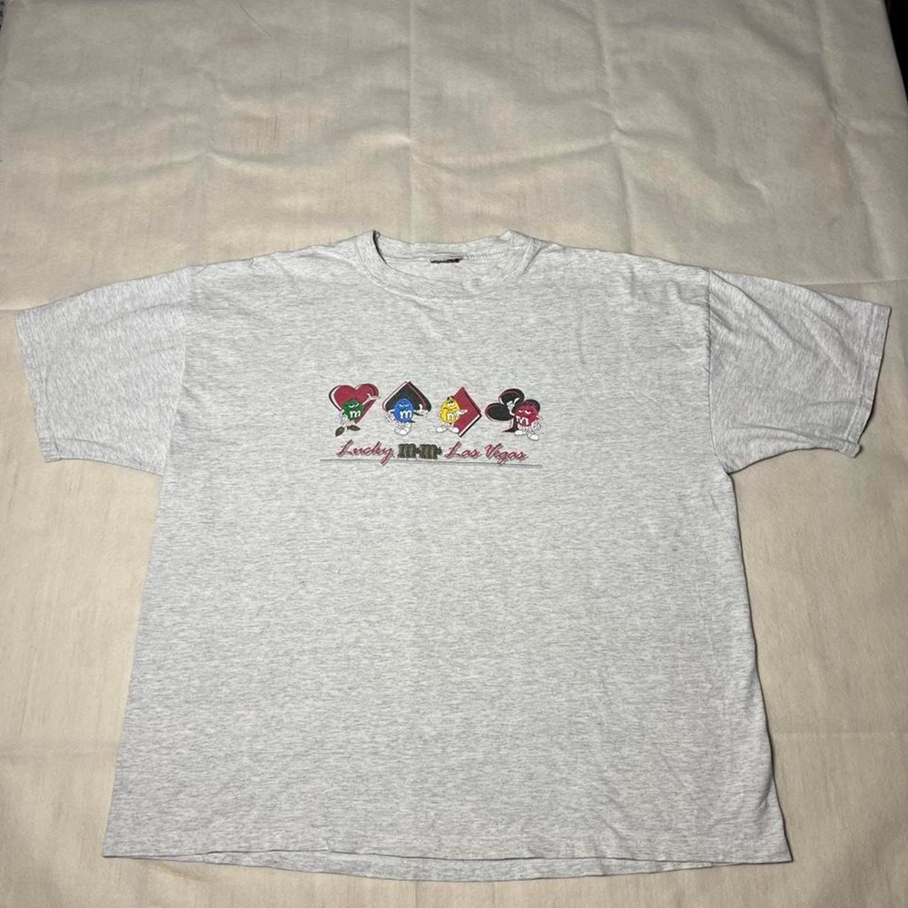 Vintage M&M characters Gray Las Vegas tee with graphic of four M&M cartoons*